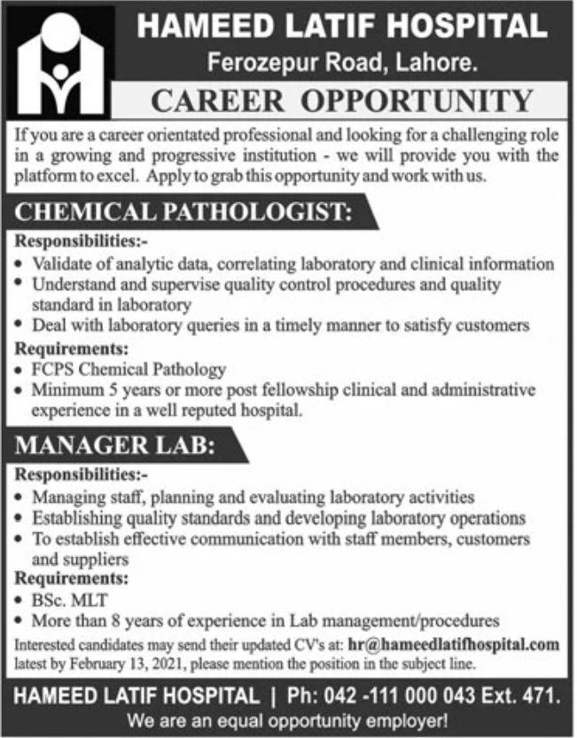 Hameed Latif Hospital Latest Jobs in 2021