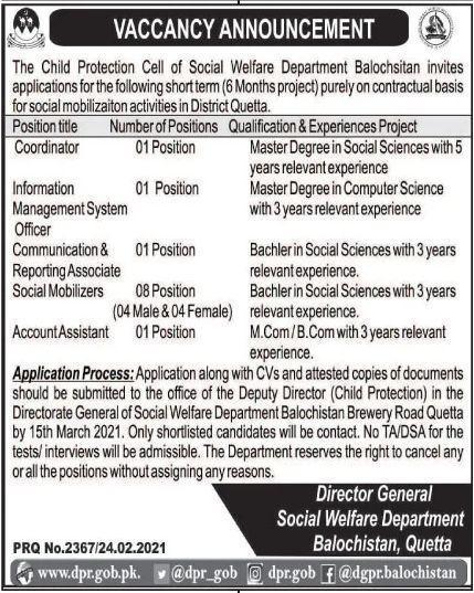 Child Protection Cell Quetta Latest Jobs in 2021