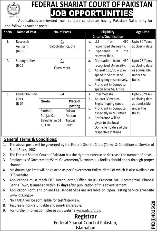 Federal Shariat Court of Pakistan Latest Jobs in 2021