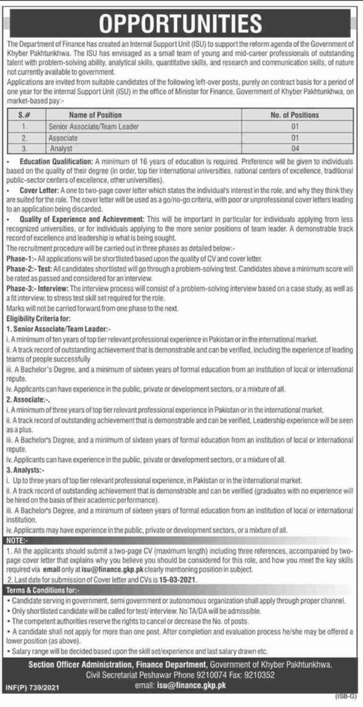 Finance Department Khyber Pakhtunkhwa Latest Jobs in 2021