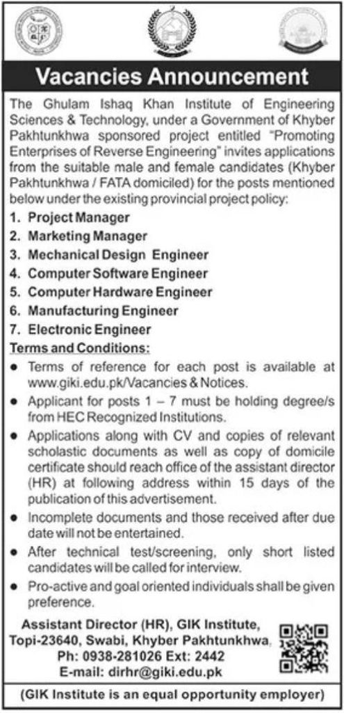 Ghulam Ishaq Khan Institute of Engineering Latest Job Opportunities in 2021