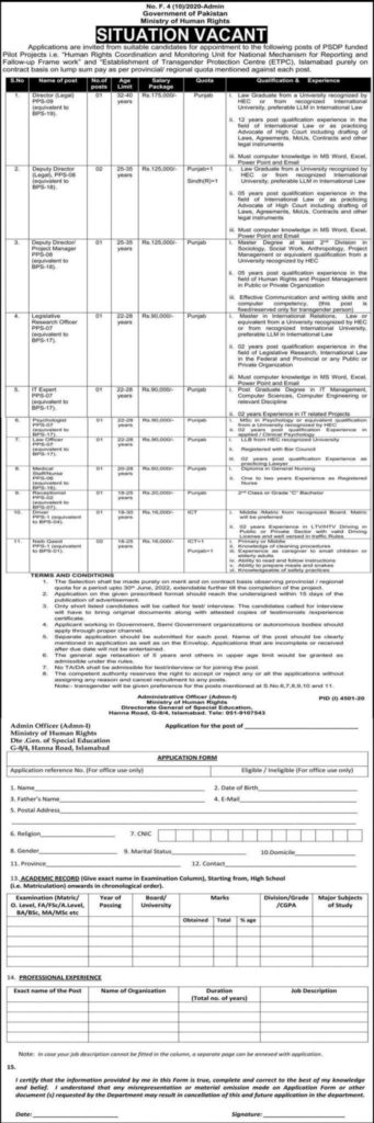 Government of Pakistan Ministry of Human Rights Latest Job Opportunities in 2021