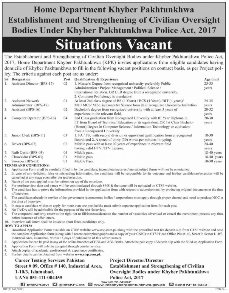 Home Department Khyber Pakhtunkhwa Latest Job Opportunity in 2021