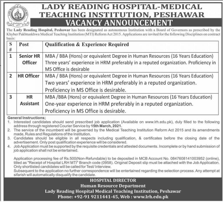 Lady Reading Hospital Peshawar Latest Jobs in 2021