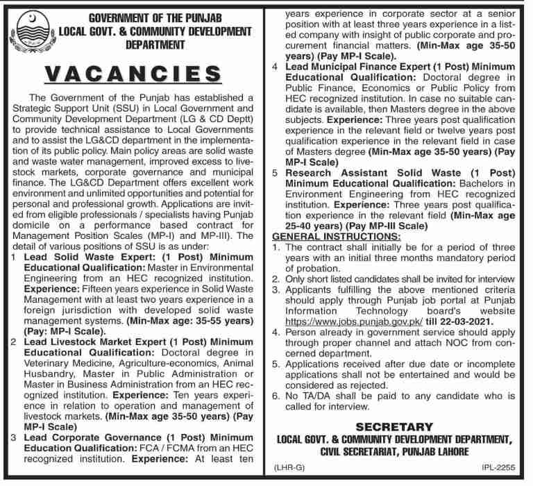 Local Govt Department Punjab Latest Jobs in 2021