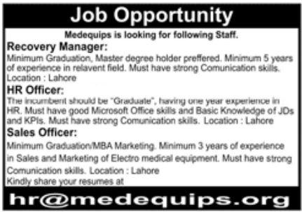 Medequips Lahore Latest Jobs in 2021
