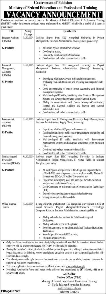 Ministry of Federal Education Latest Jobs in 2021