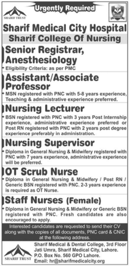 Sharif College of Nursing Latest Jobs in 2021