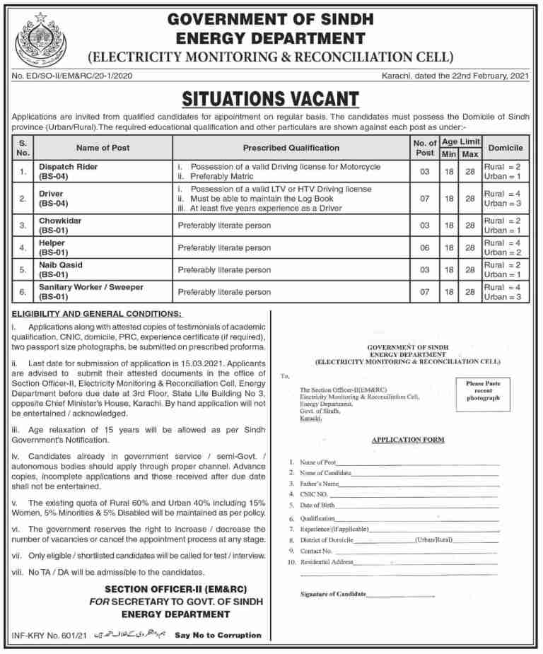 Sindh Energy Department Latest Jobs in 2021