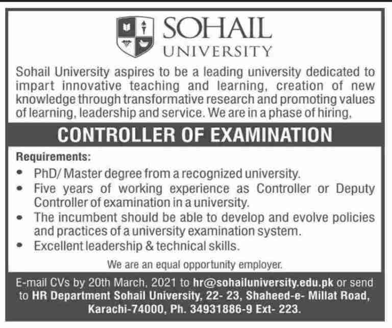 Sohail University Karachi Latest Jobs in 2021