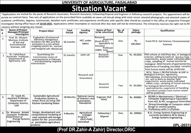 University of Agriculture Faisalabad Latest Jobs in 2021