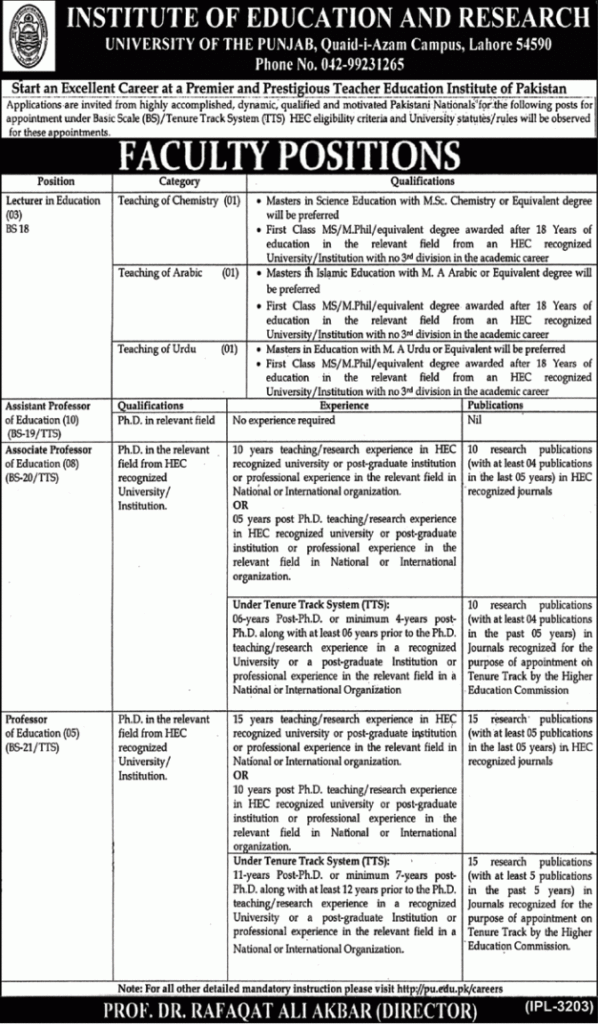 Institute of education and research pu lahore jobs 2021