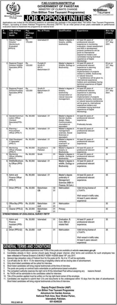 Jobs in Ministry of Climate Change Pakistan 2021