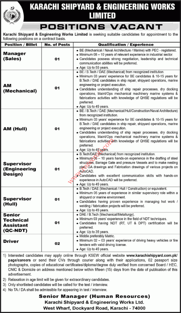Karachi Shipyard and Engineering Works Jobs